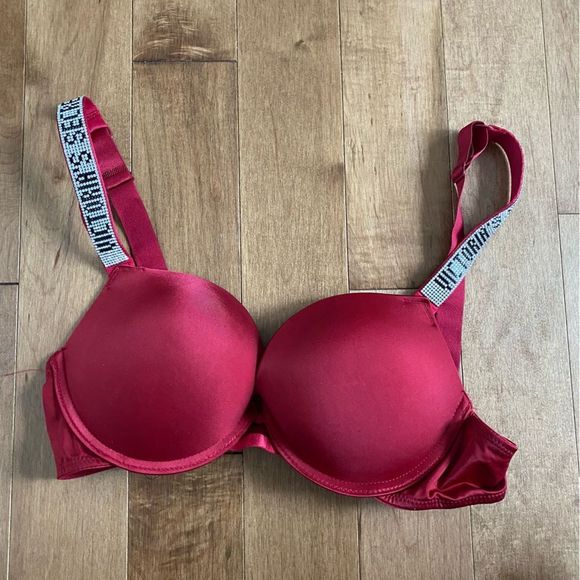 Victoria's Secret Other - VS Victoria’s Secret Shine Strap Silk Push-Up Bra Rhinestones in Red ~ 38C
